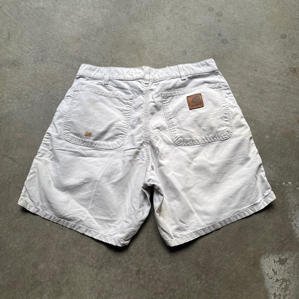 Vintage Carhartt White Canvas Work Shorts Mens 33 Distressed Painter Utility